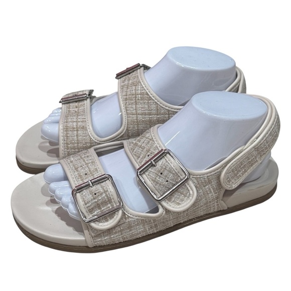 NWOT Seychelles Bobbie Ivory Tweed Strappy Hook and Loop Sandals Old Money 8.5 - Picture 3 of 11